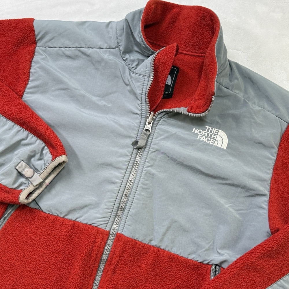 The North Face Denali Youth M Fleece Jacket Red Gray Full Zip Outdoor Kids